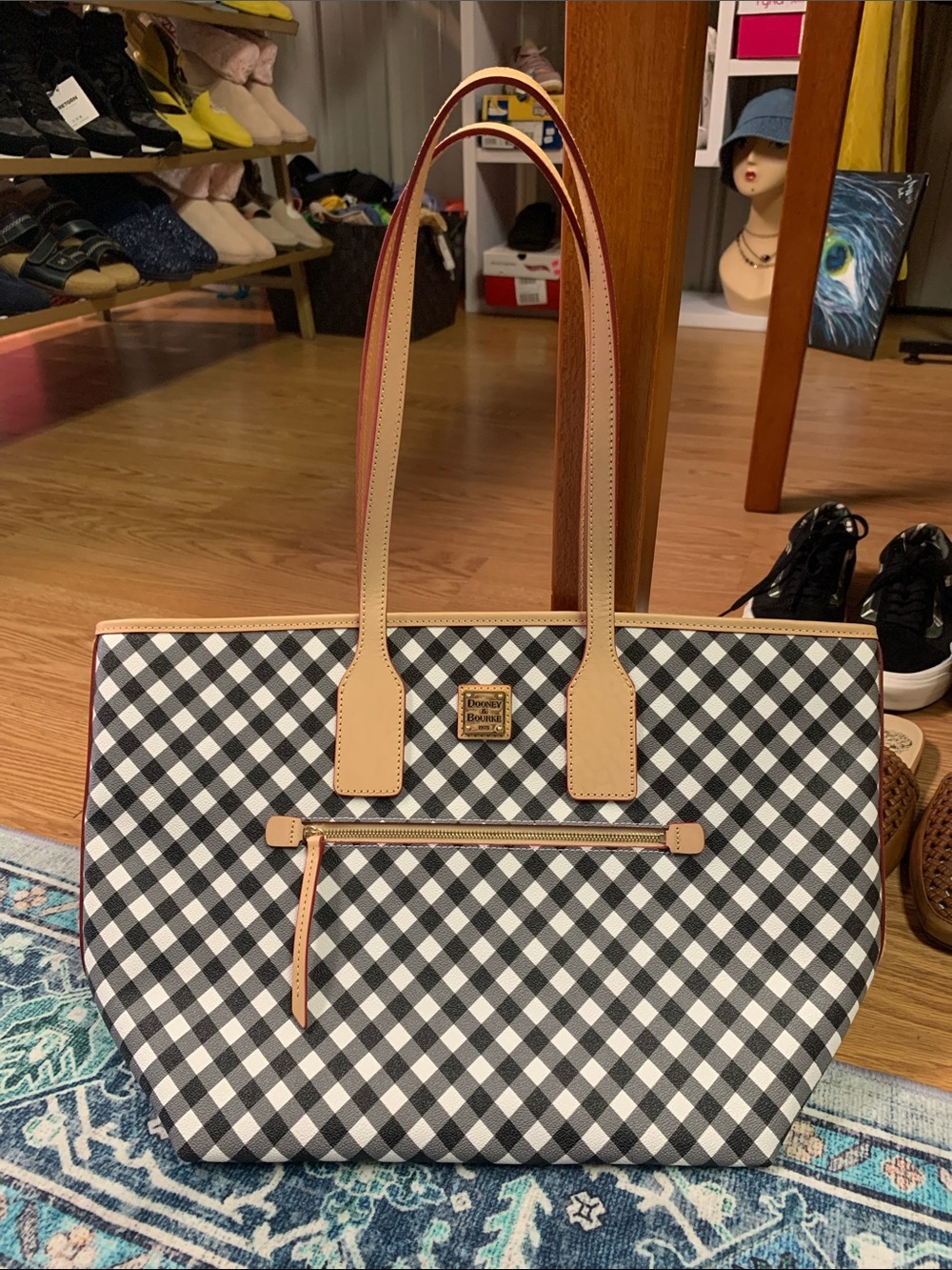 Dooney & Bourke Black and White Checkered Tote NWOT NEW QVC gingham